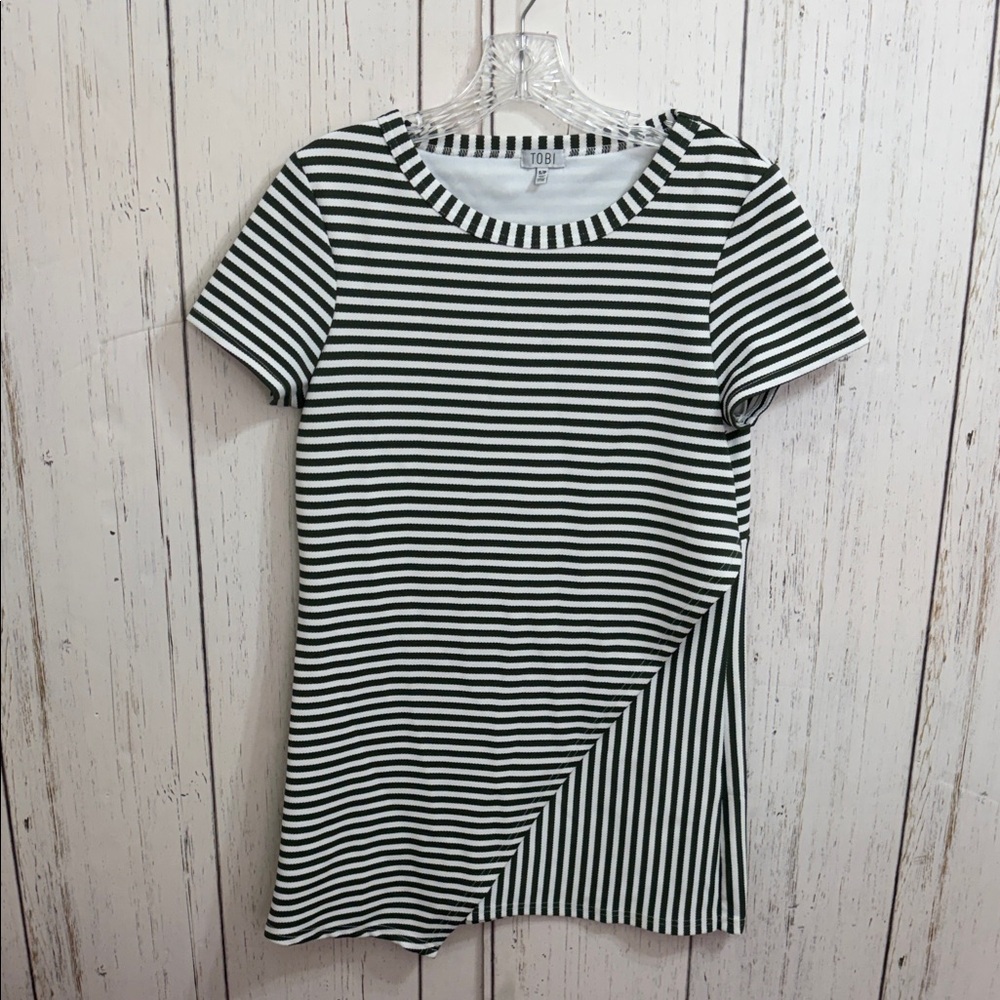 Tobi olive green and White Striped Short Sleeve Tee Oversized dress Size Small